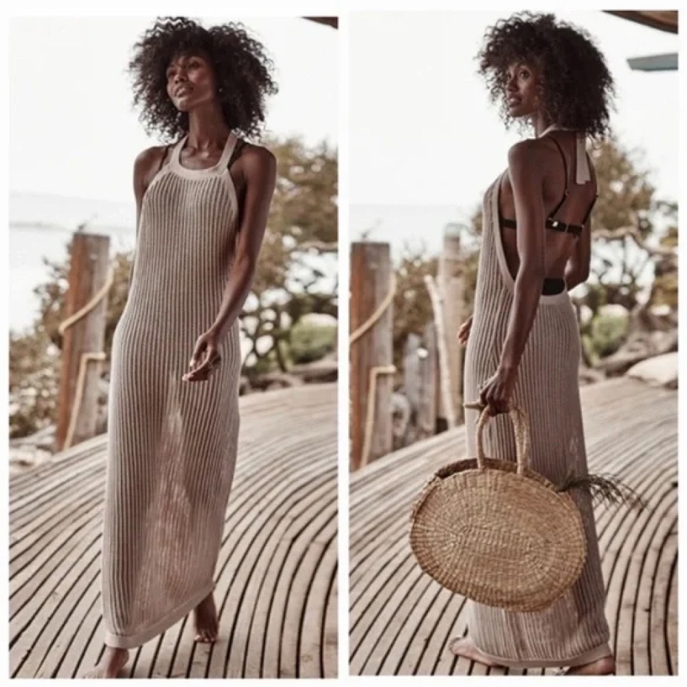 Summersalt Tan Crochet Halter Maxi Dress - NWOT - Size Small